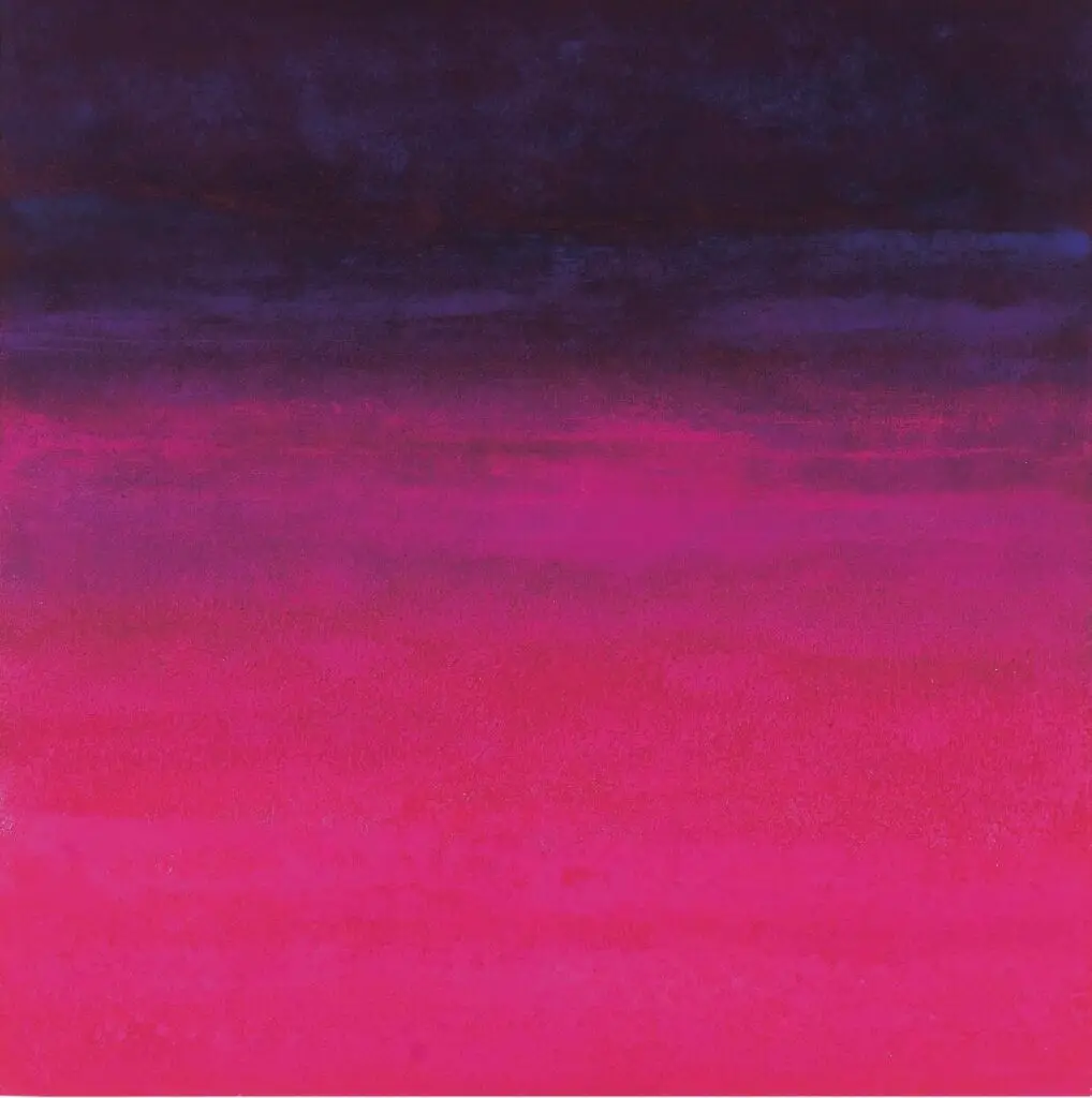 Kunstwerk von Rupprecht Geiger mit einem Farbverlauf von oben dunklem Lila zu Pink