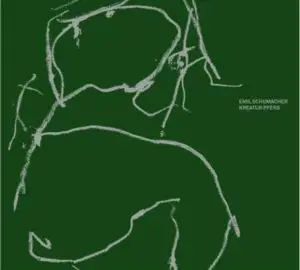Katalog-Cover mit dunkelgrünem Einband und einer grauen, stark abstrahierten Linienzeichnung eines Pferdes mit dem Text 'Emil Schumacher – Kreatur Pferd'