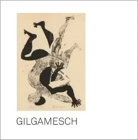 Katalog-Cover mit weißem Einband und schwarzer Schrift in Versalien, darüber ein Linolschnitt mit zwei dynamischen, herabfallenden Figuren